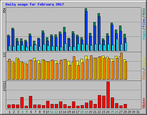 Daily usage for February 2017